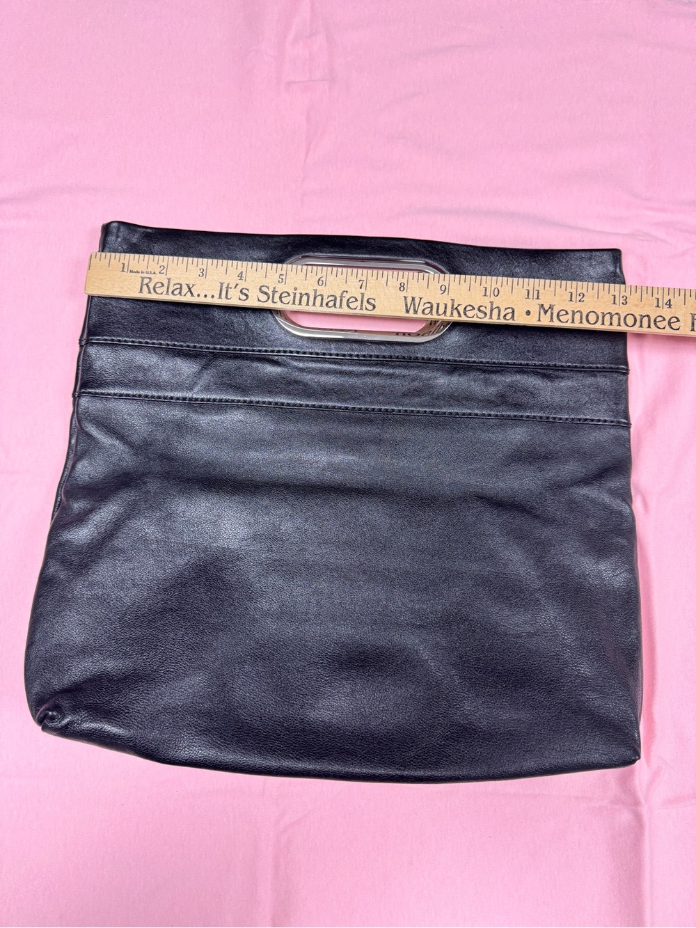 Banana Republic Black Leather Clutch with Metal Cutout Handle - Picture 2 of 8
